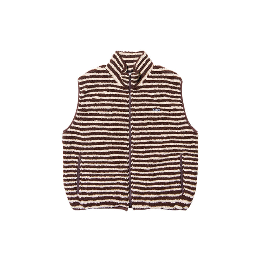 Stripe fleece zipper vest brown