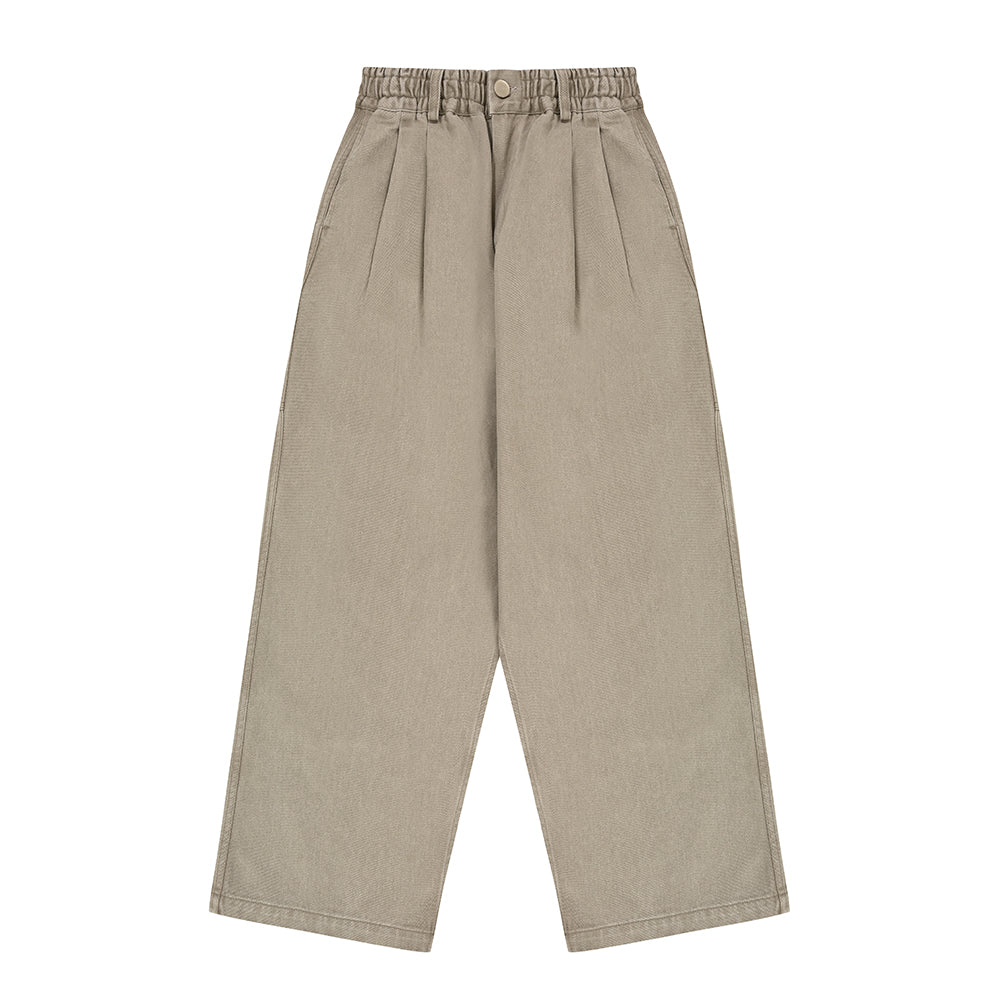 Two-tuck wide cation pants, light beige
