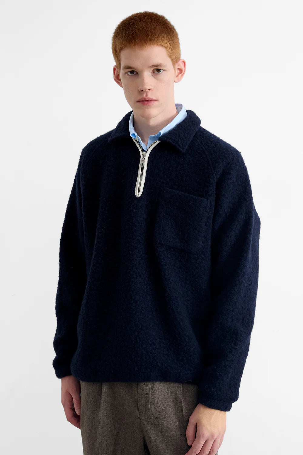 Unconventional navy zip polo