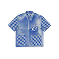 Gingham check linen half-shirt blue