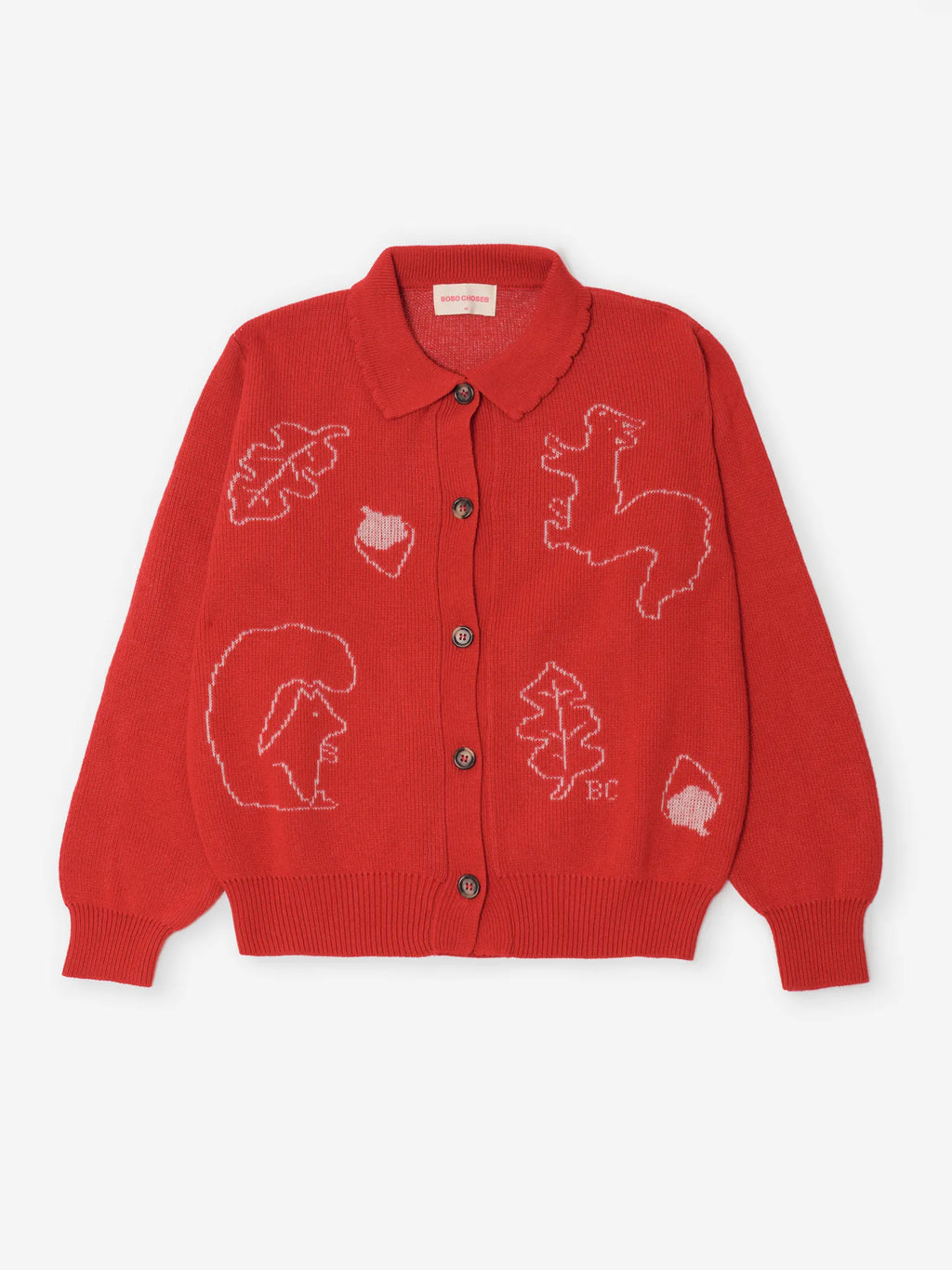 Forest scene wool blend polo cardigan red