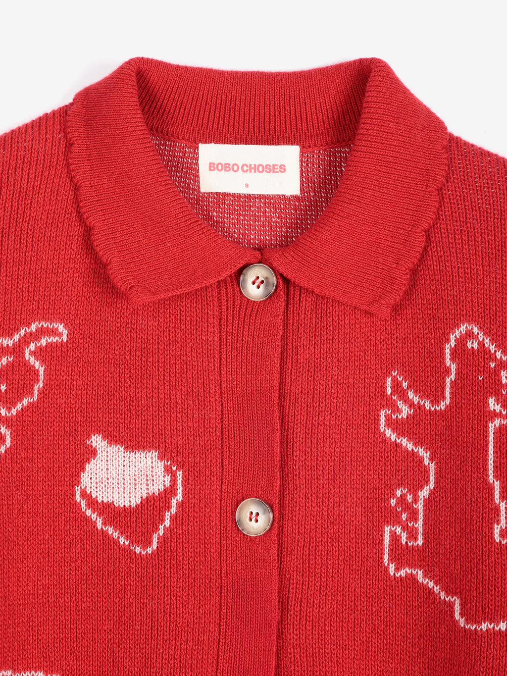Forest scene wool blend polo cardigan red