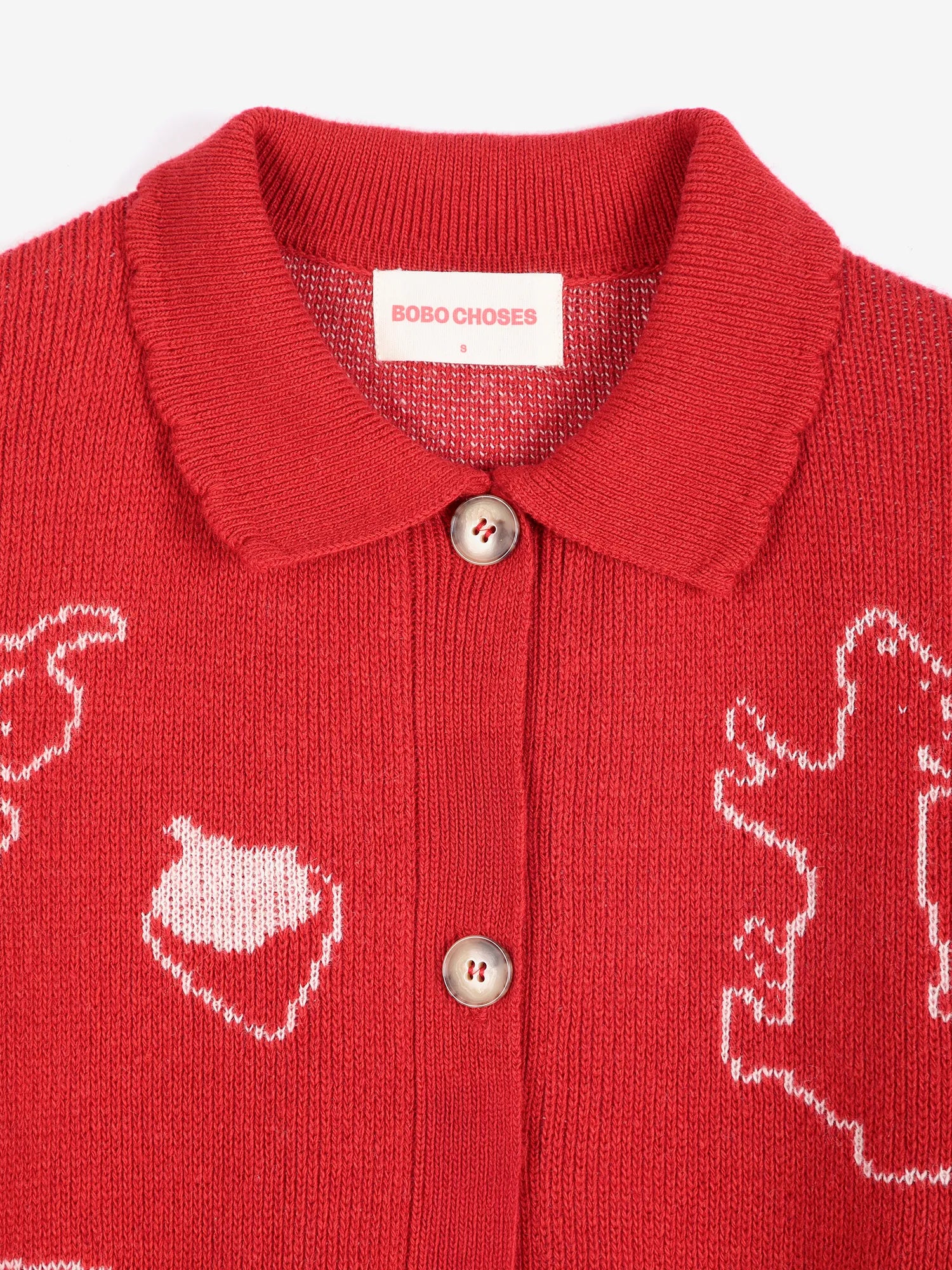 Forest scene wool blend polo cardigan red