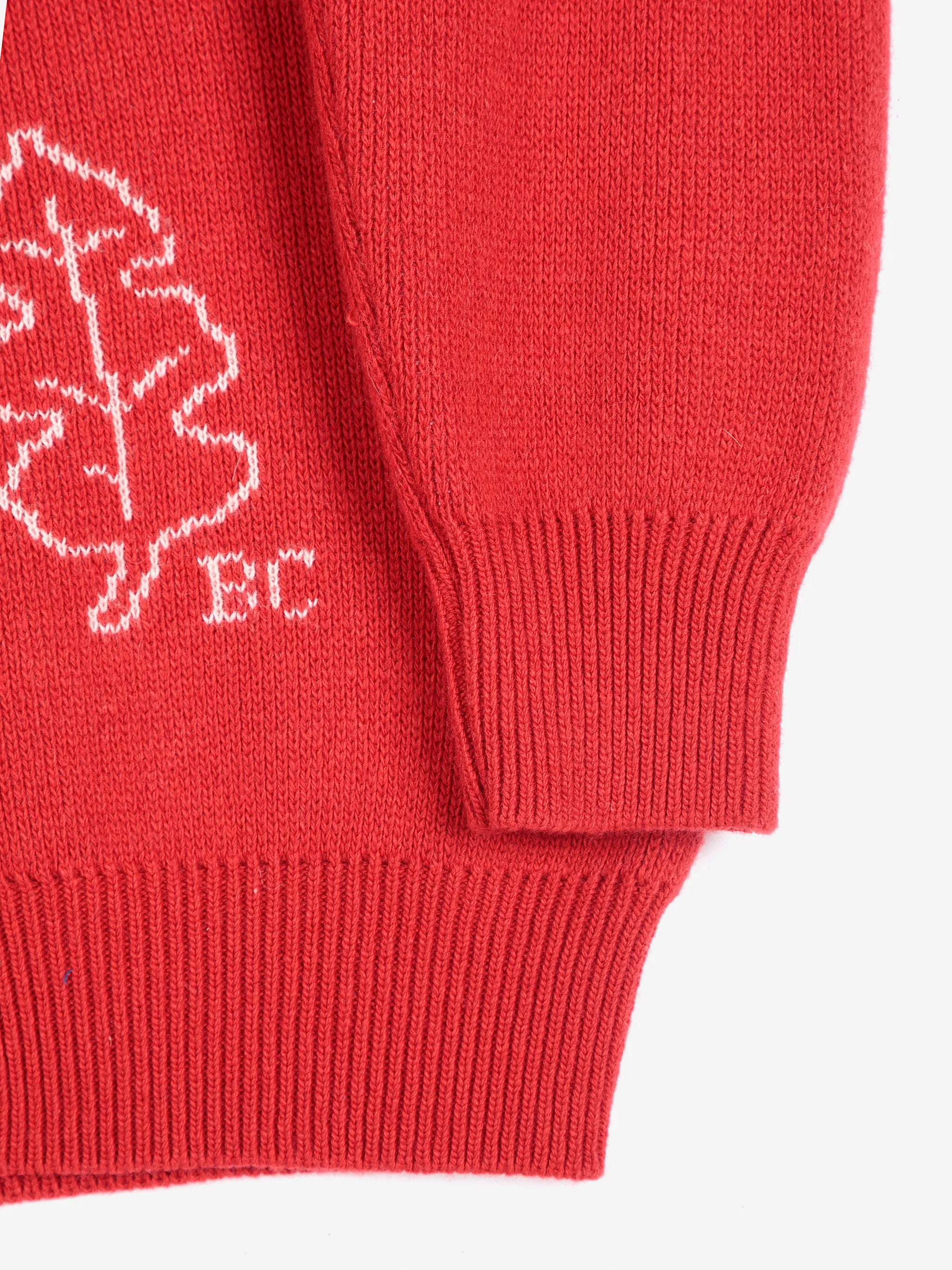 Forest scene wool blend polo cardigan red