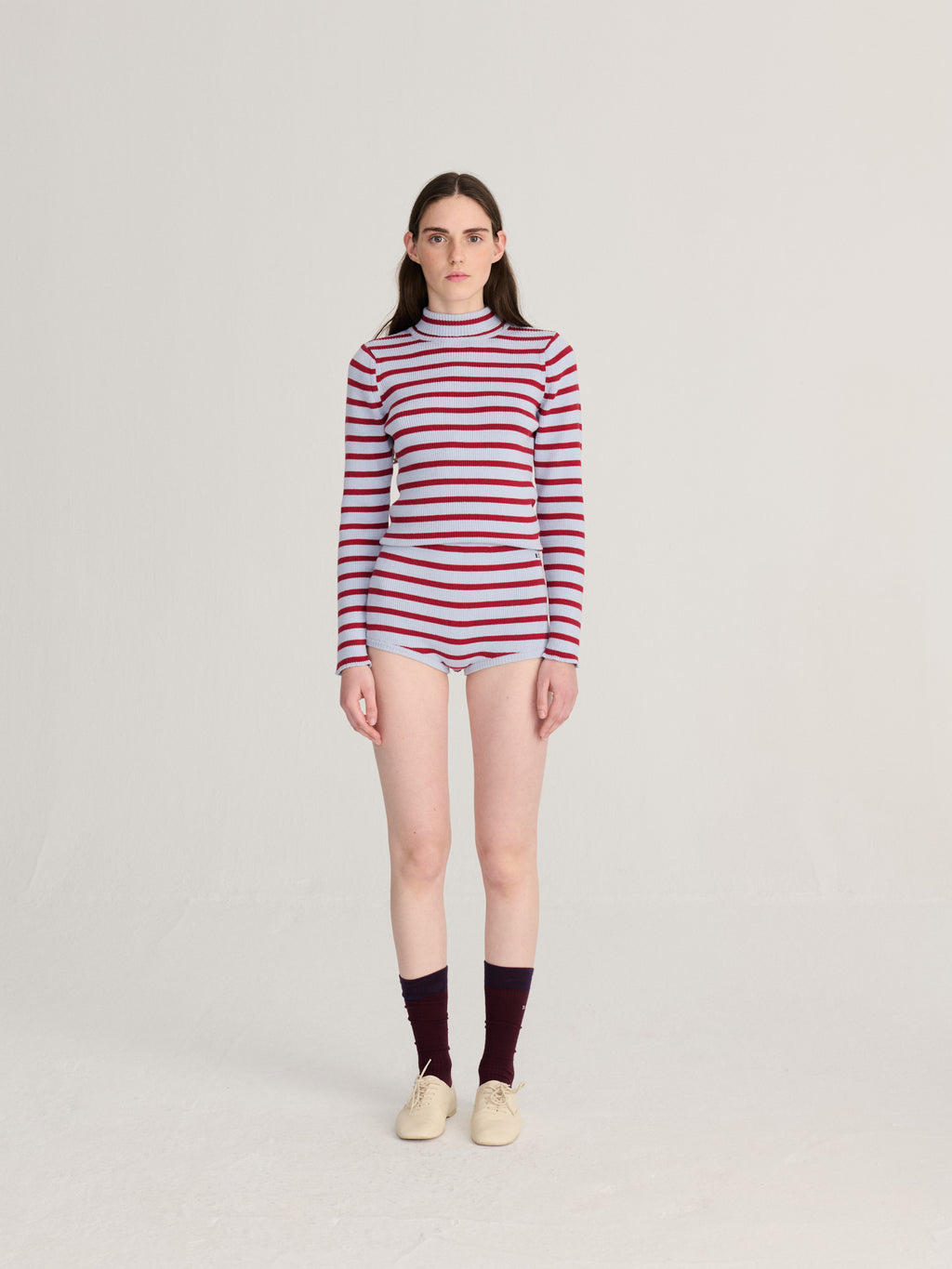 Striped knitted wool cotton minishort blue
