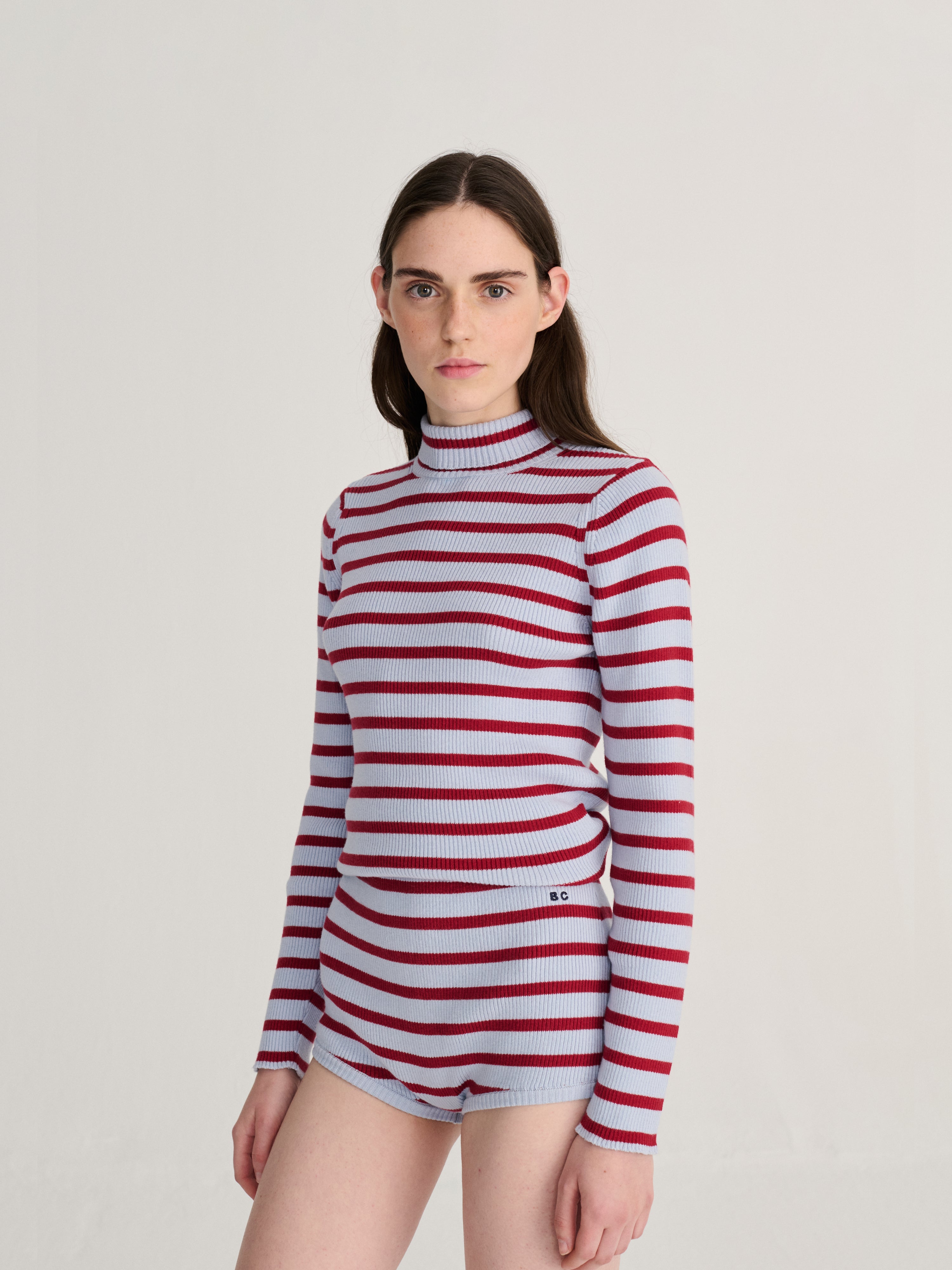 Striped knitted wool cotton minishort blue