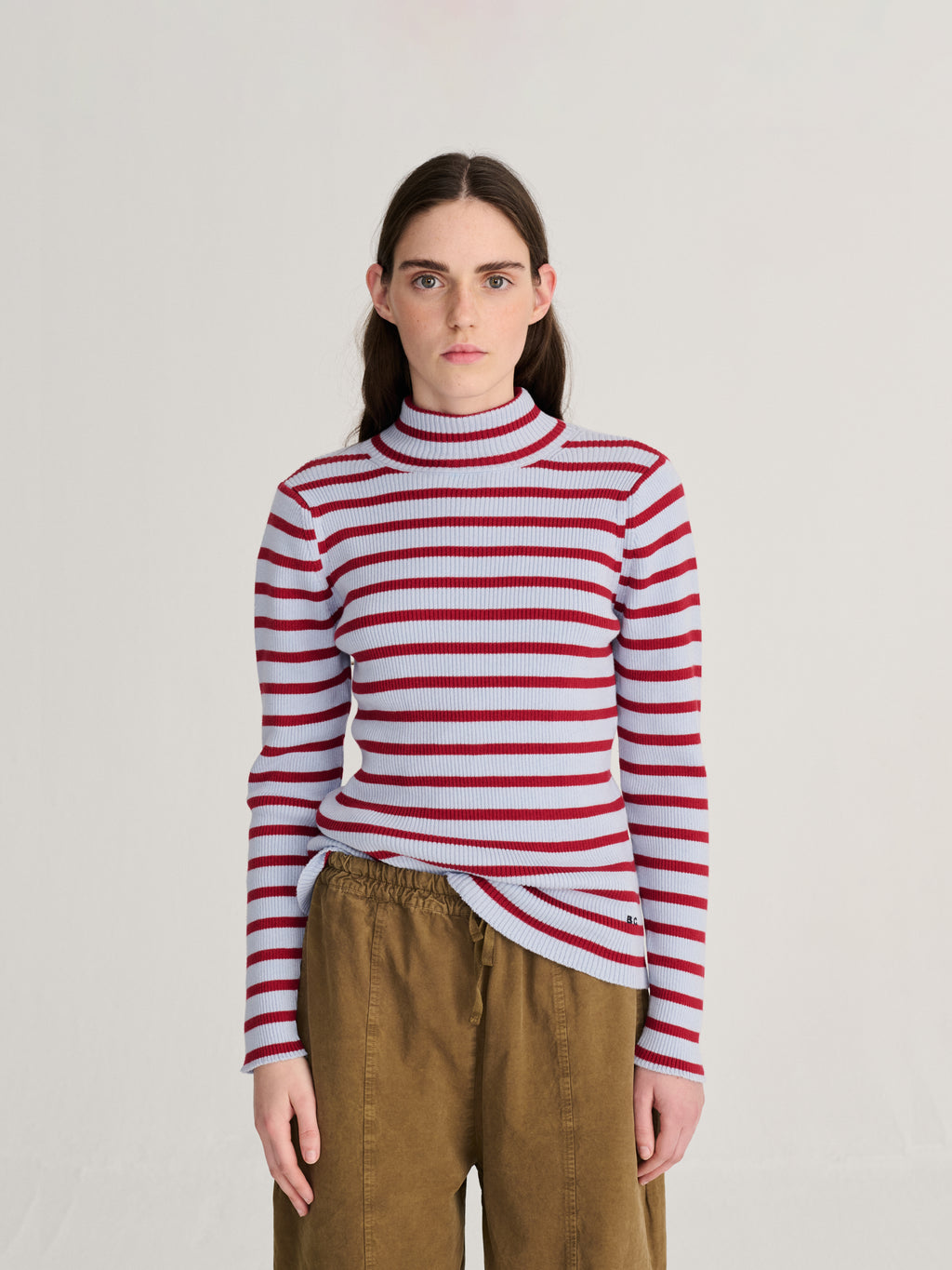 Striped turtleneck wool cotton jumper multi