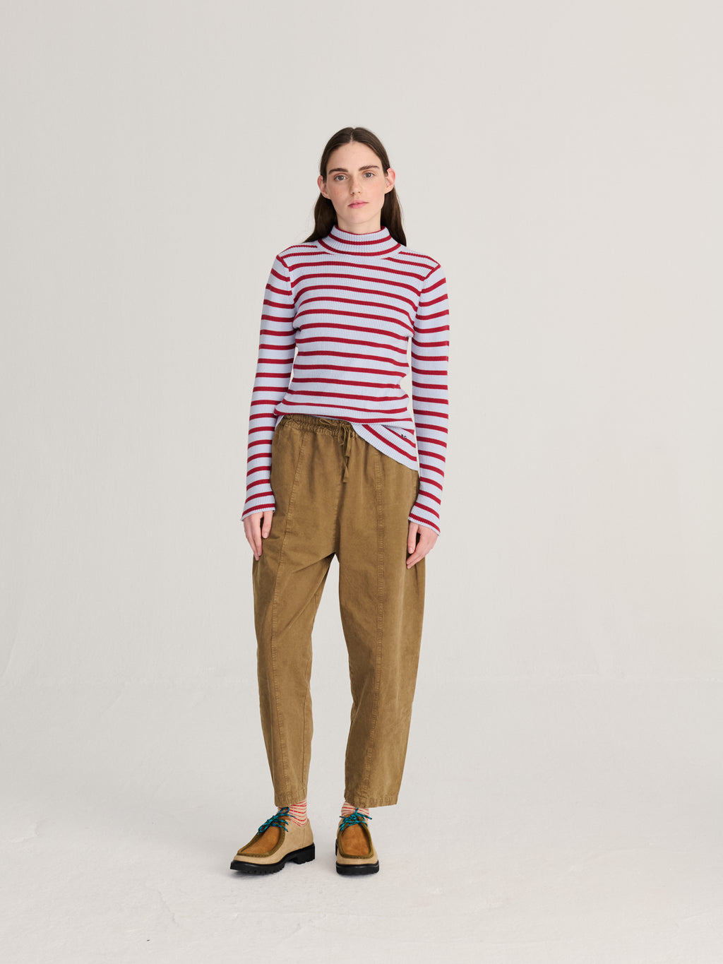 Striped turtleneck wool cotton jumper multi