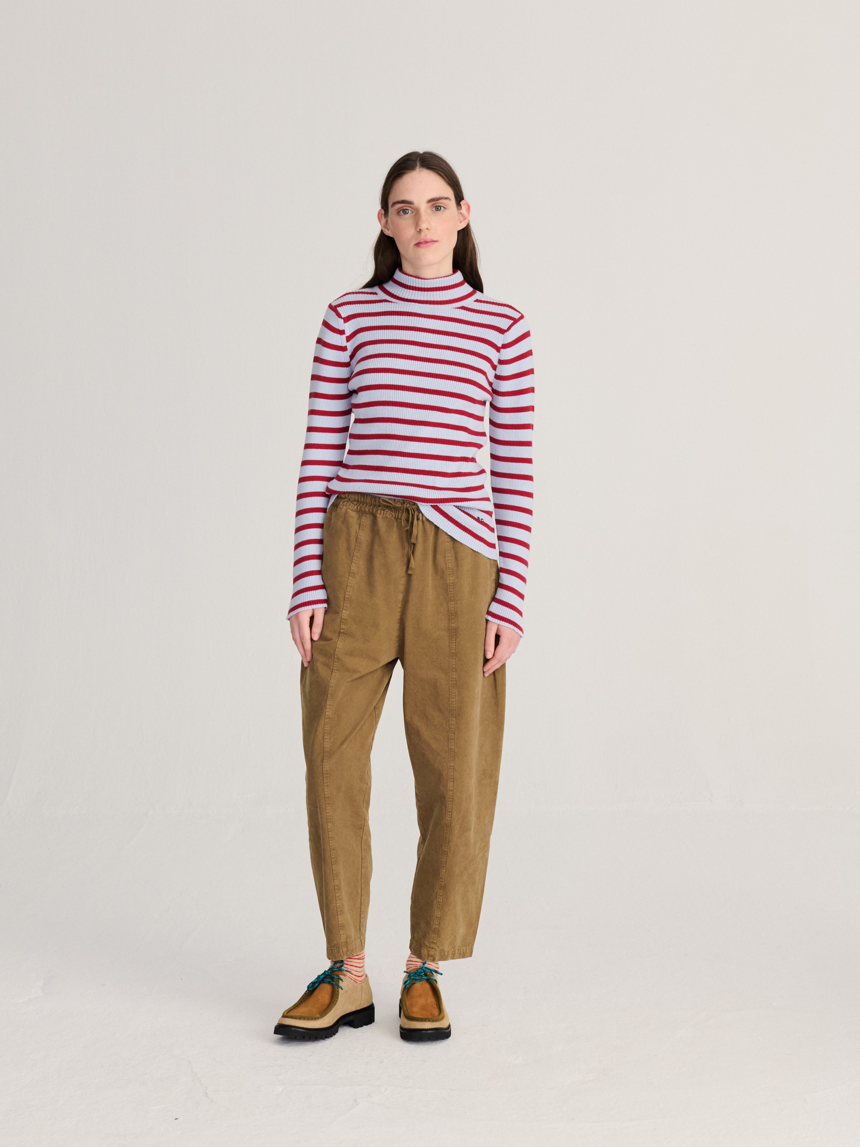 Striped turtleneck wool cotton jumper multi