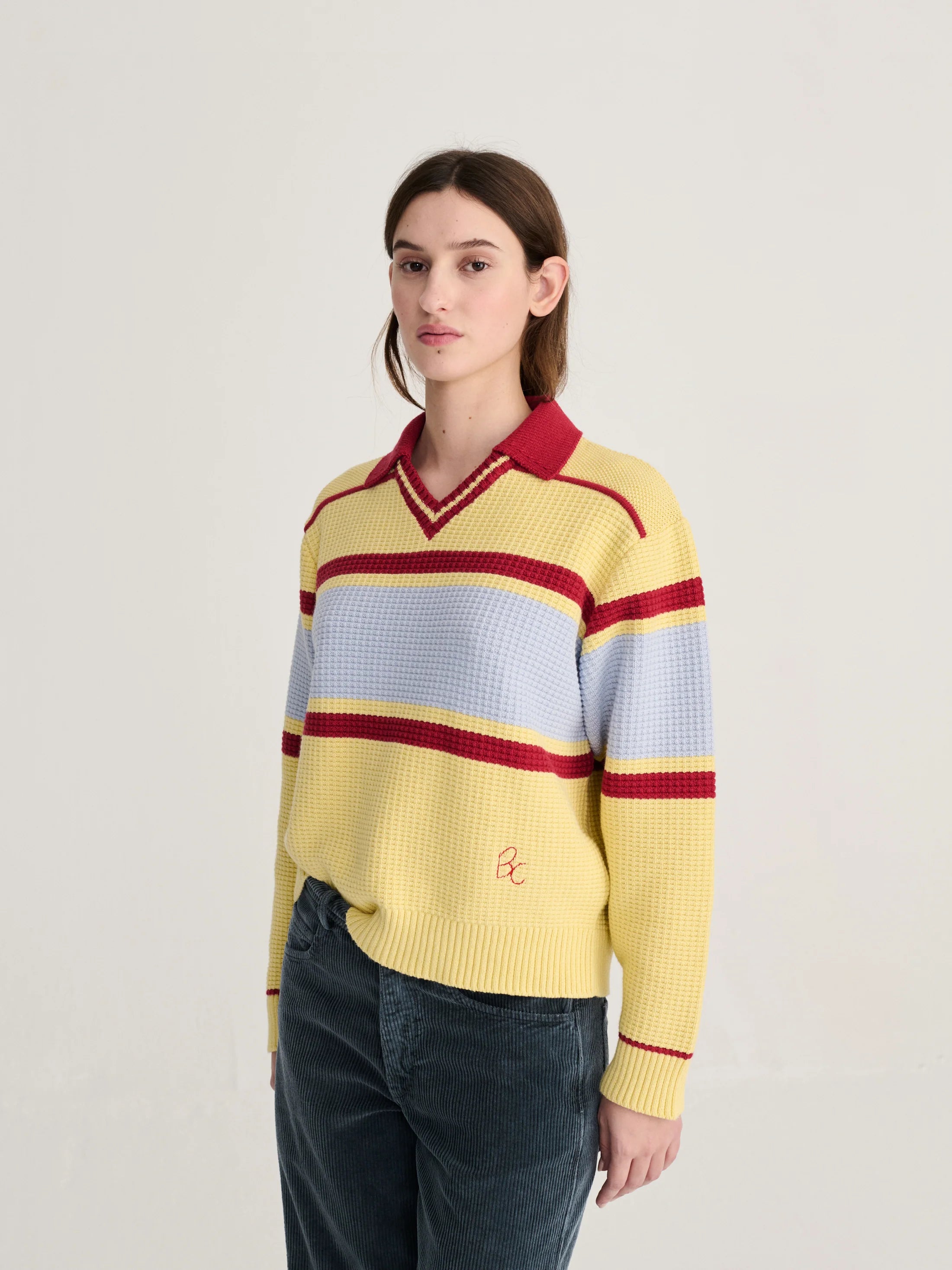 Structured wool cotton polo jumper