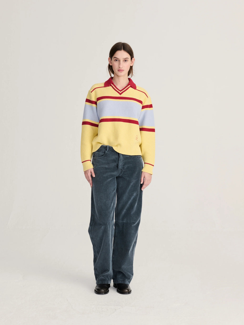Structured wool cotton polo jumper