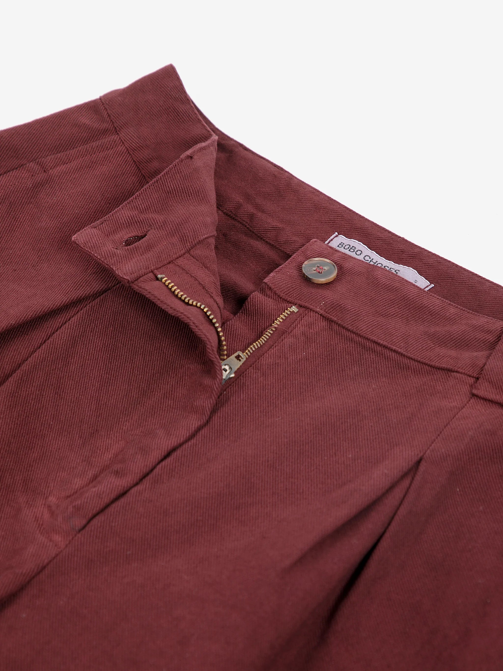 Pleated twill wide leg pants dark brown