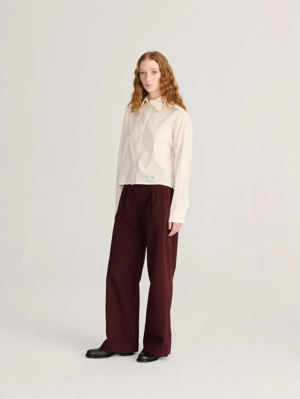 Pleated twill wide leg pants dark brown
