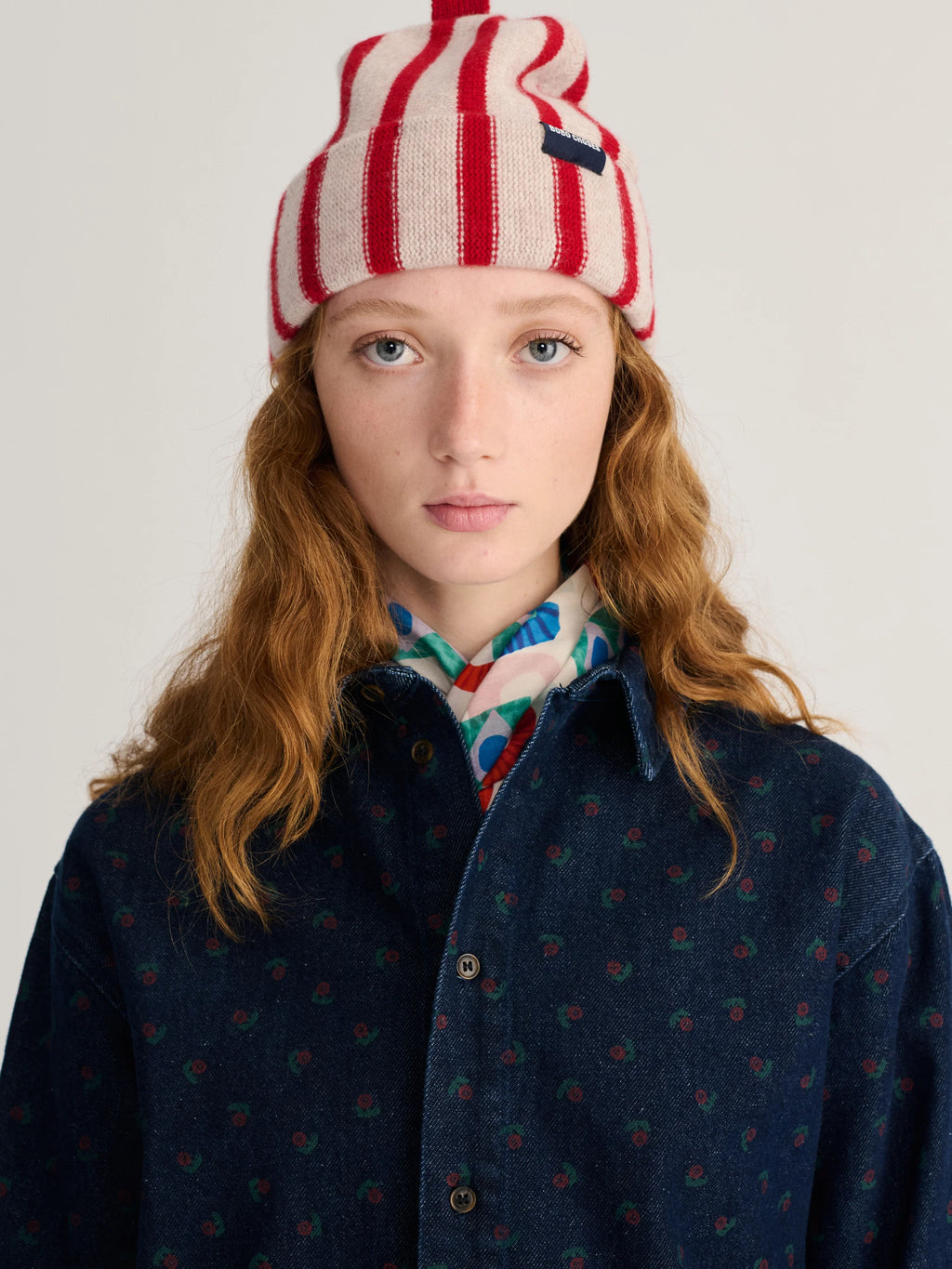 Merino wool stripes beanie red