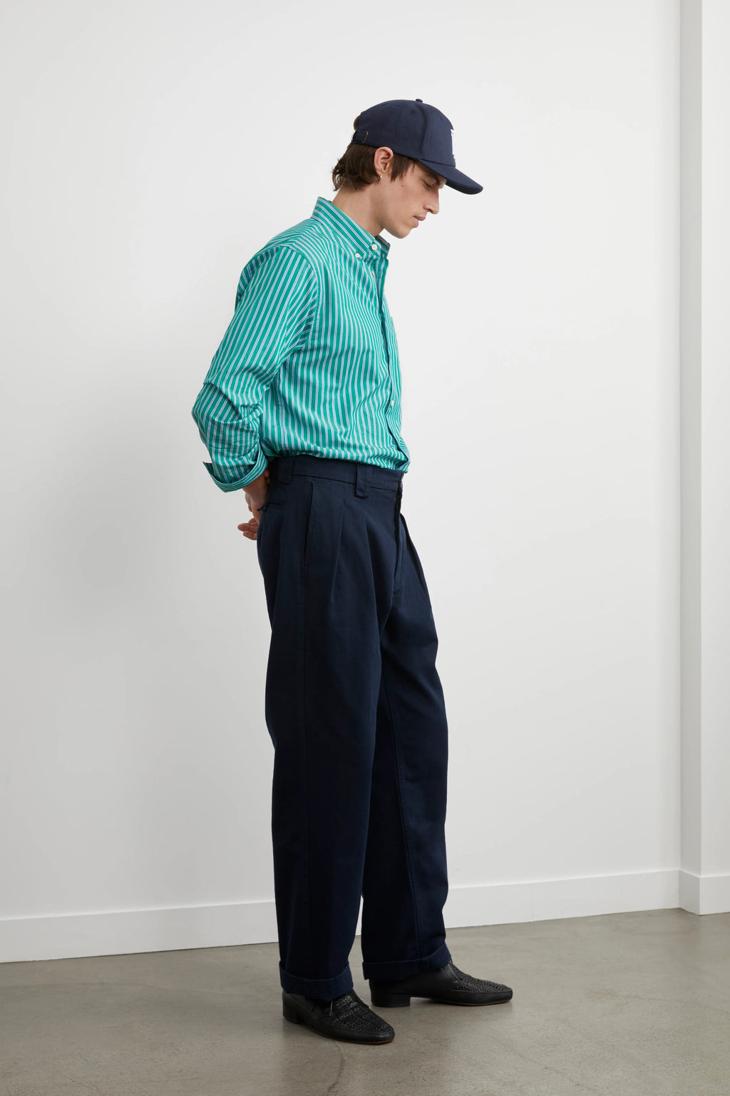 Navy pleated trousers