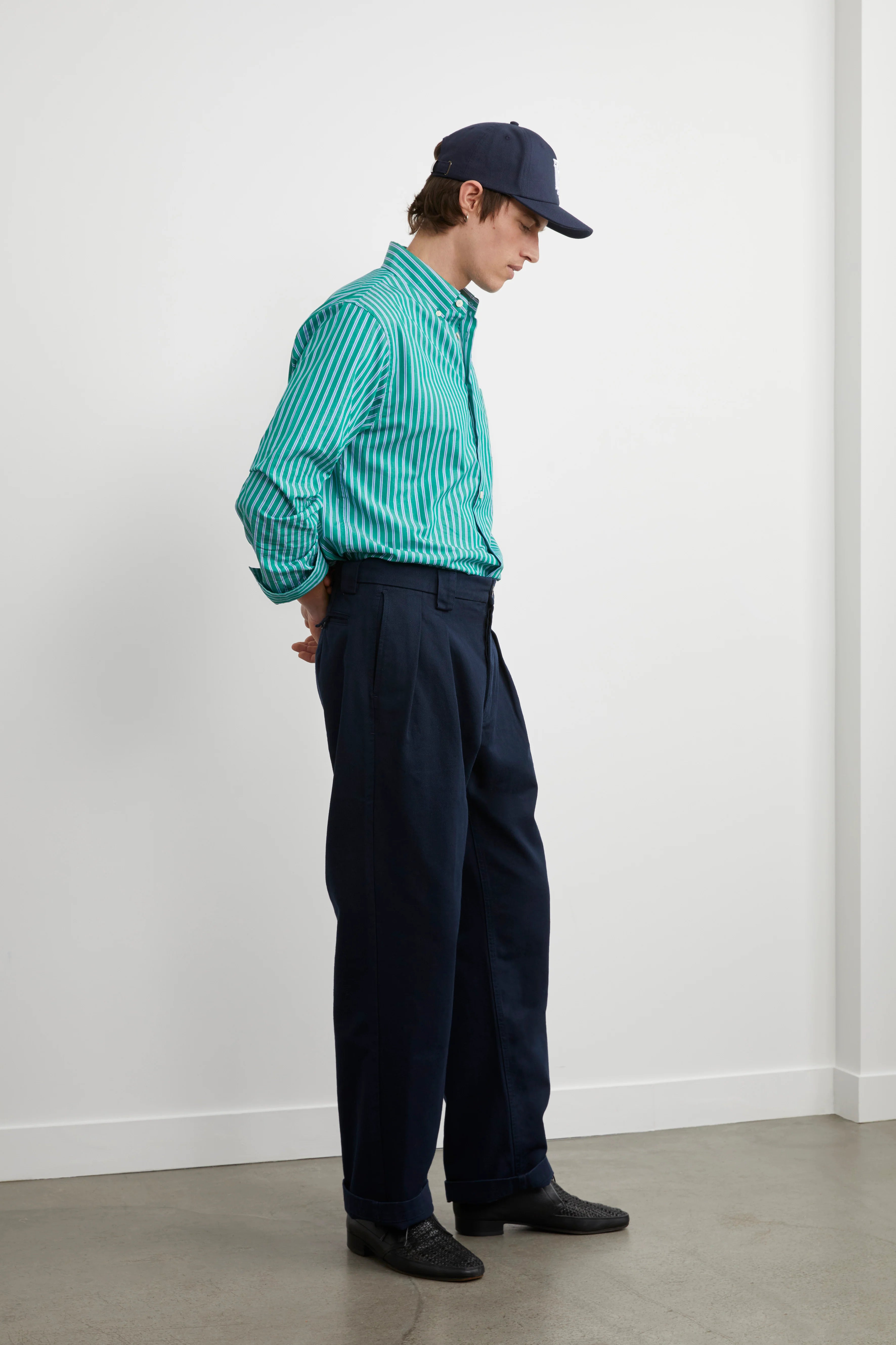 Navy pleated trousers