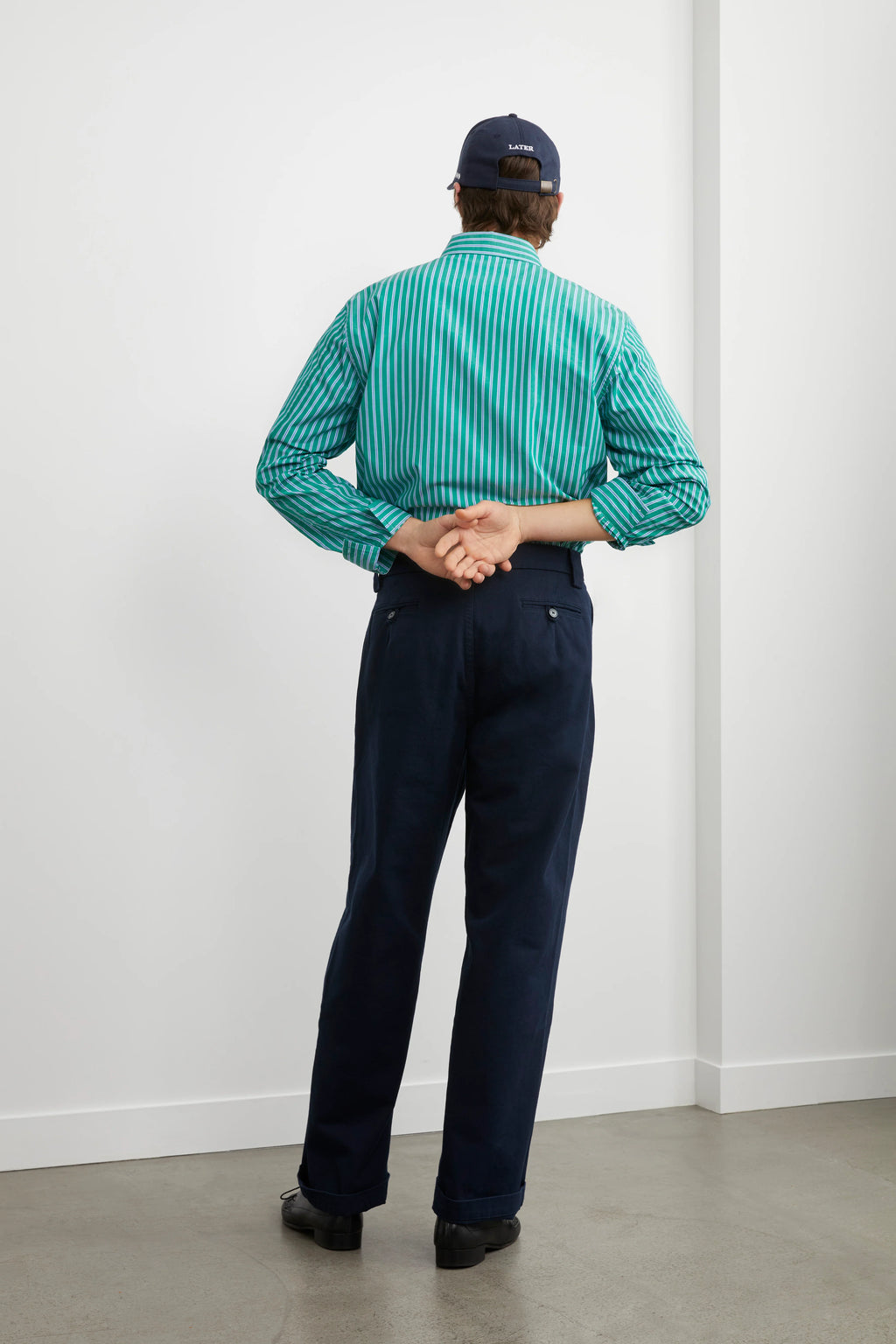 Navy pleated trousers