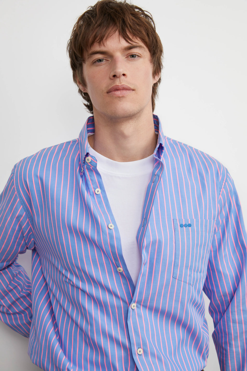 Chemise heol bleu lavande rayures roses