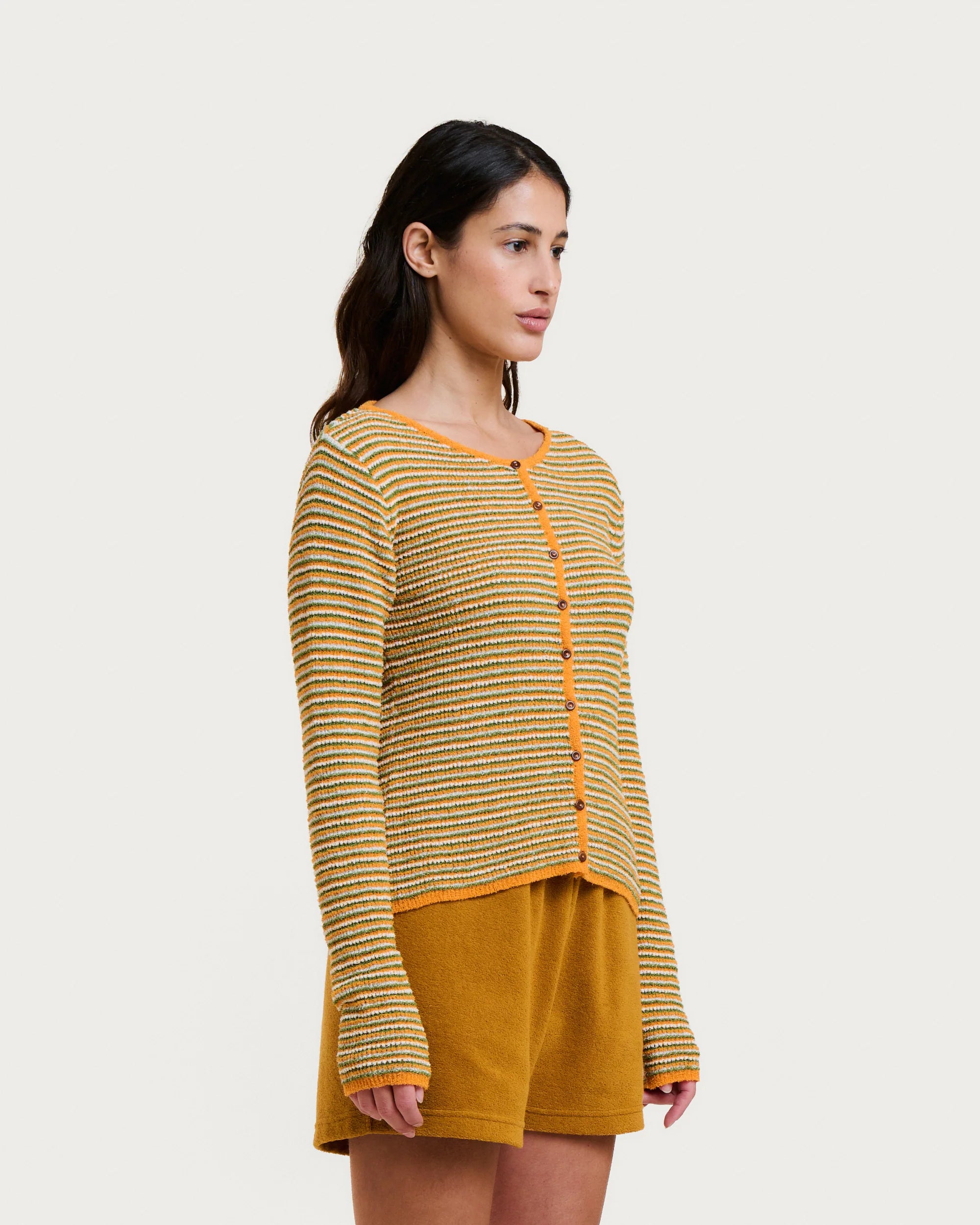 Cleo cardigan orange foam stripes