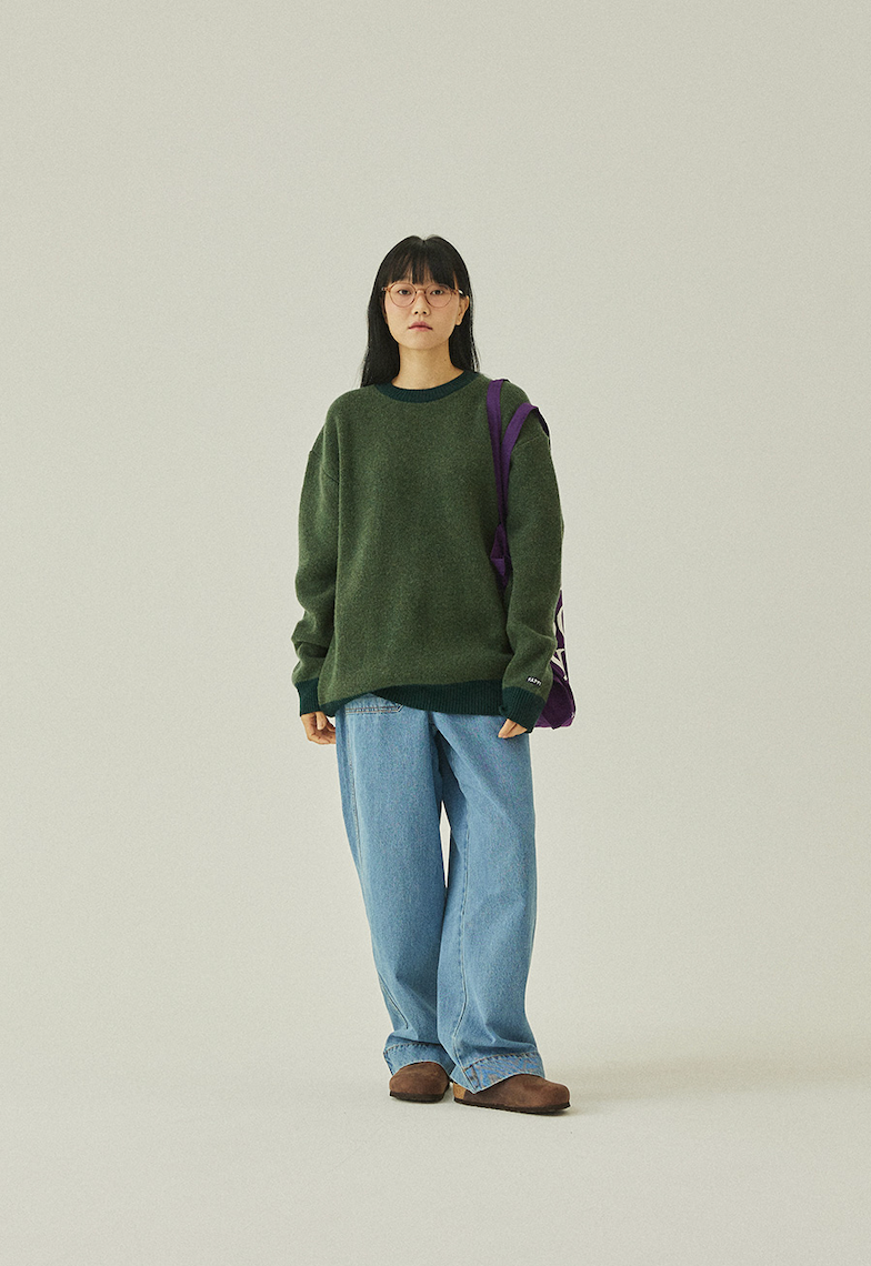Green ringer round wool knit