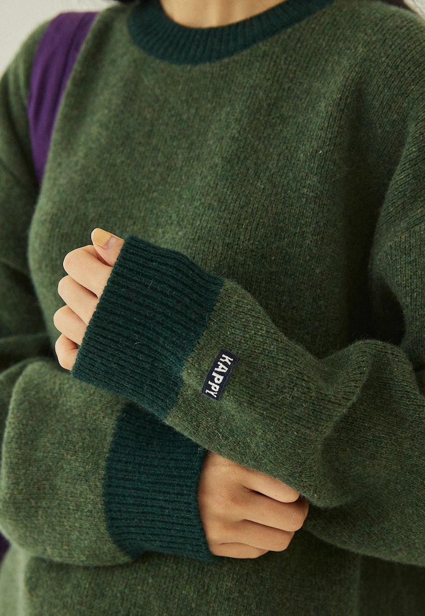 Green ringer round wool knit