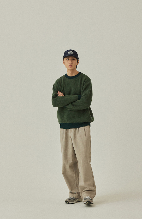 Green ringer round wool knit