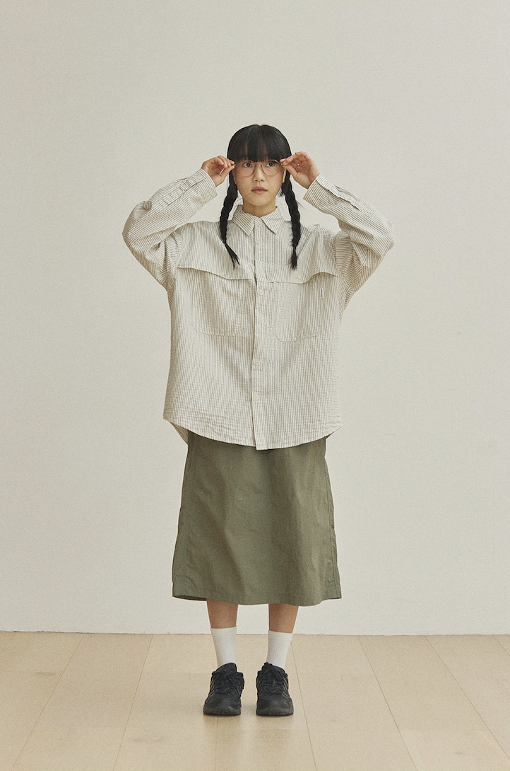 Stripe pocket work shirt ivory