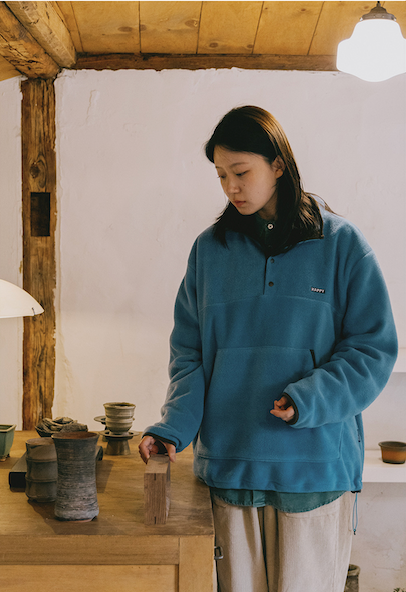 Sky blue fleece button anorak