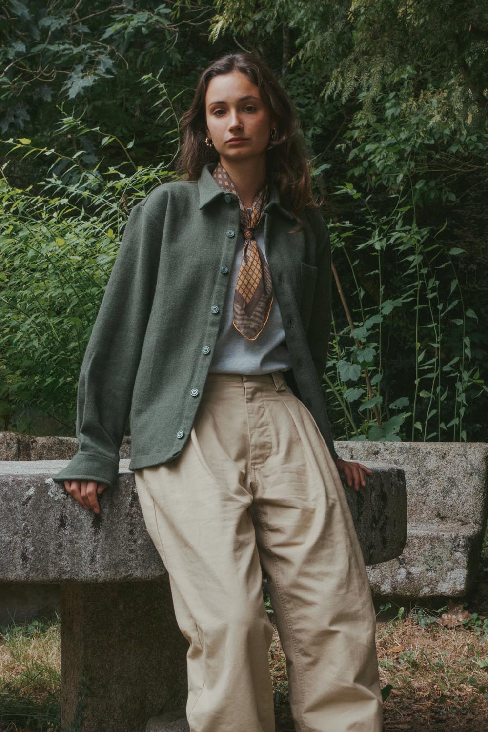 Solid khaki wool overshirt