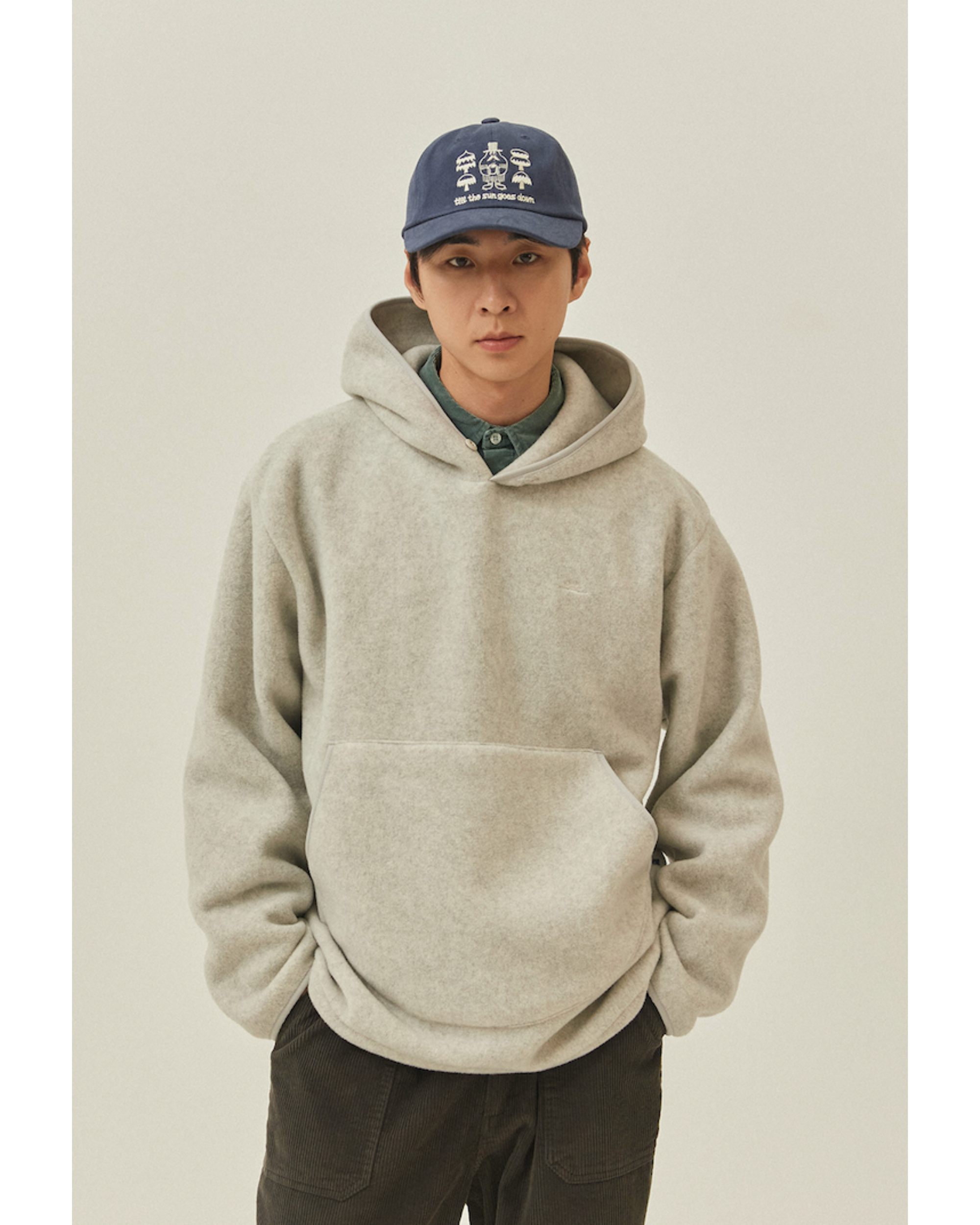 Sunrise fleece button hoodie heather white