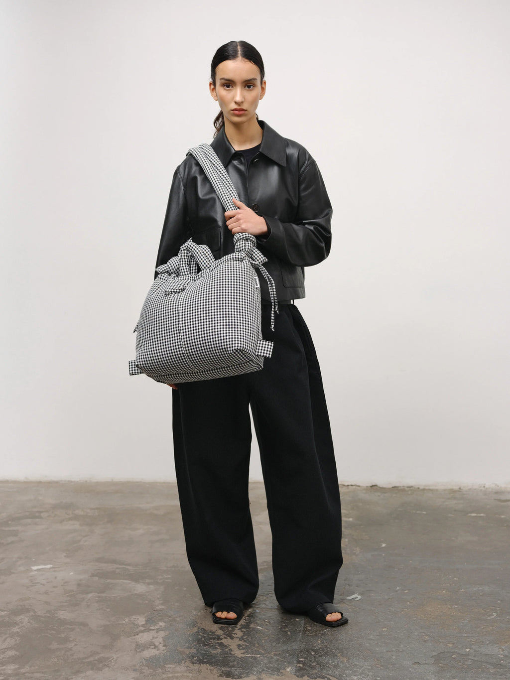 Ona soft black gingham bag