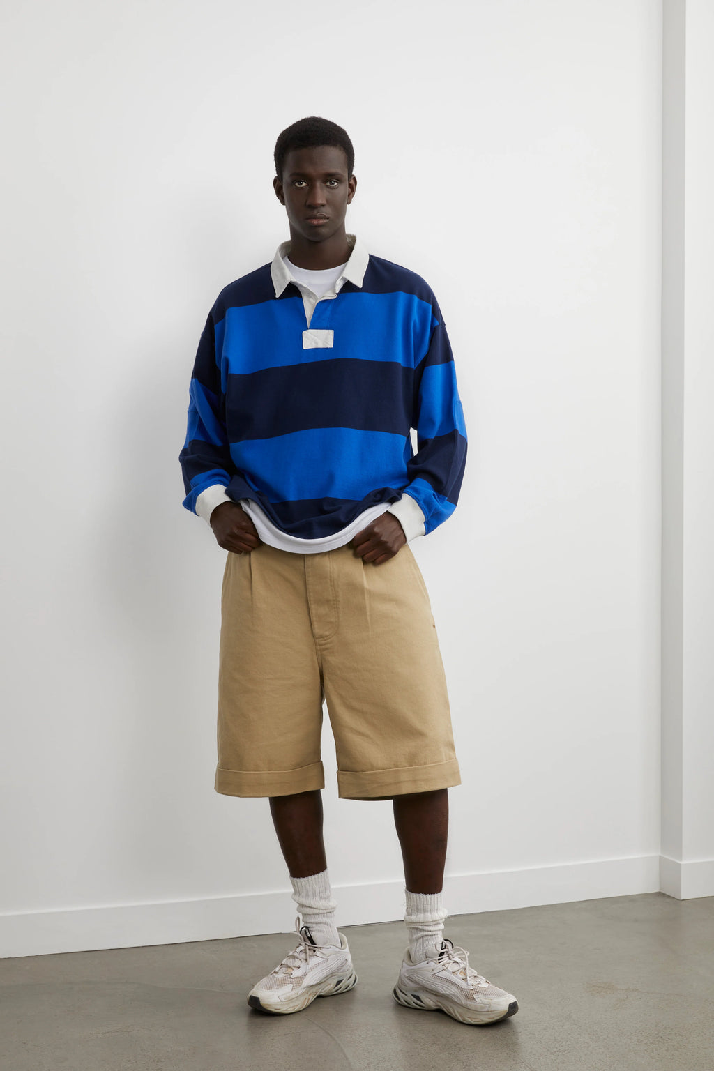 Blue and navy striped hydrangea rugby shirt