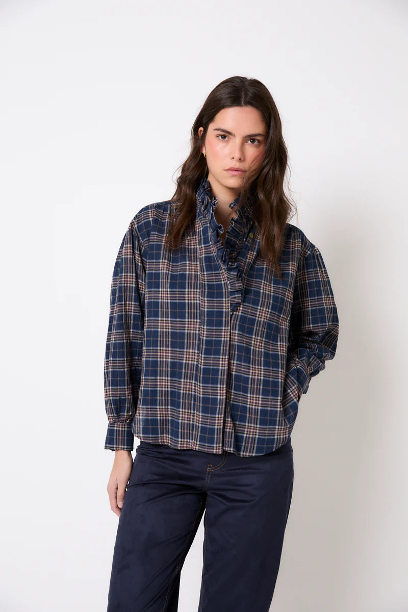 Maribel blue check blouse