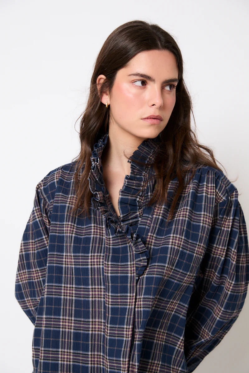 Maribel blue check blouse