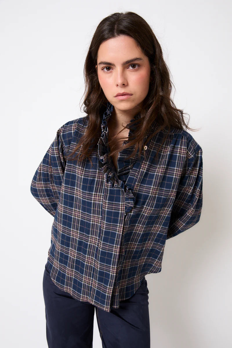 Maribel blue check blouse