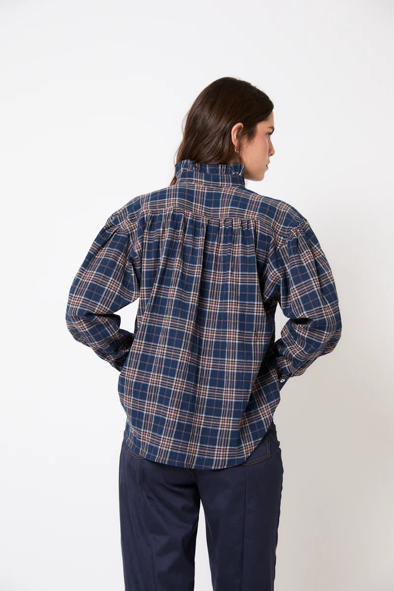 Maribel blue check blouse
