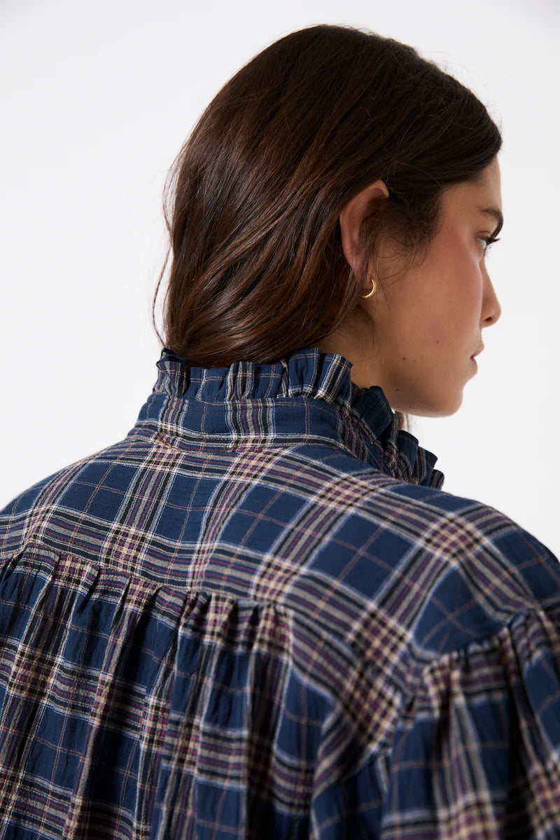 Maribel blue check blouse