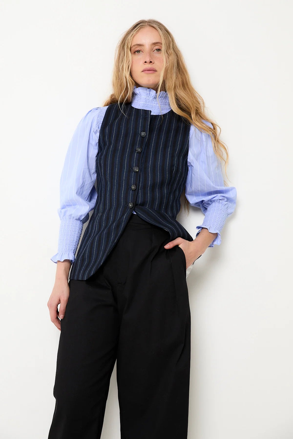 Navy striped Trujillo vest
