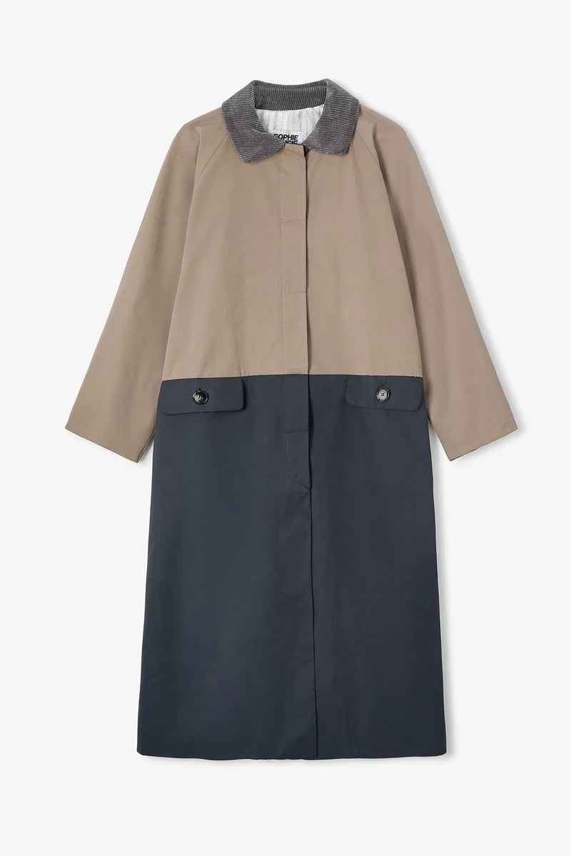Duo gabardine two-tone trench coat
