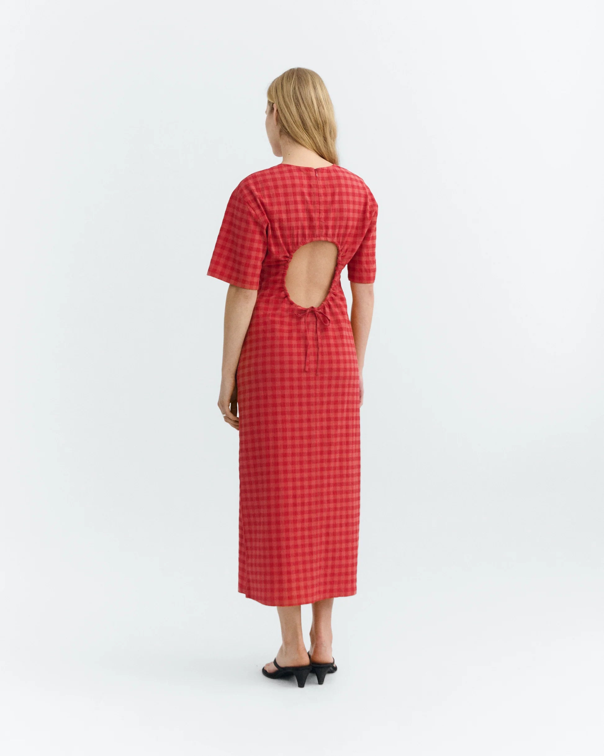 Kina red checks seersucker red