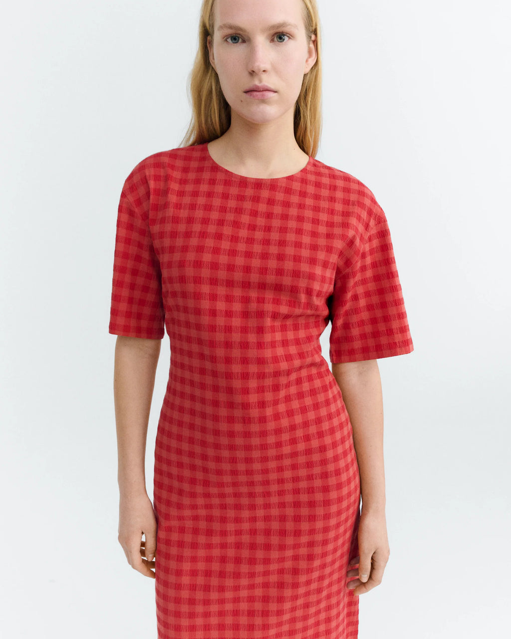 Kina red checks seersucker red