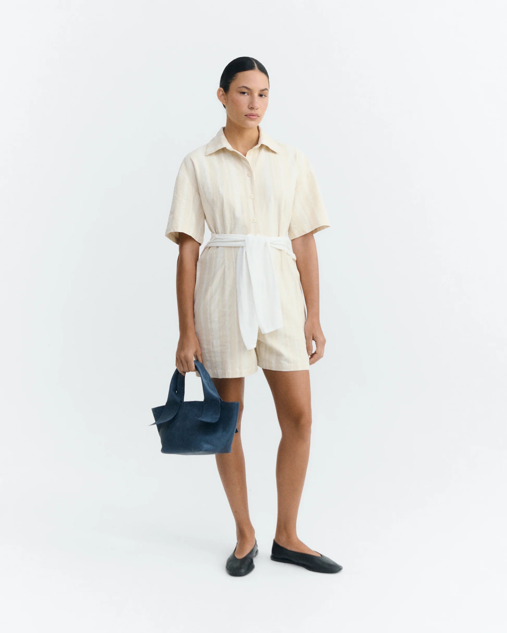 Roberta raw dappled stripes jumpsuit ecru