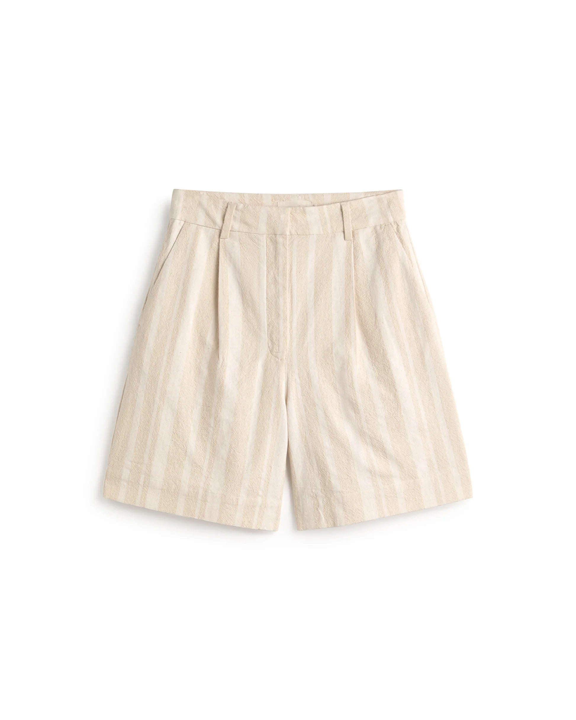 Lia raw dappled stripes ecru shorts