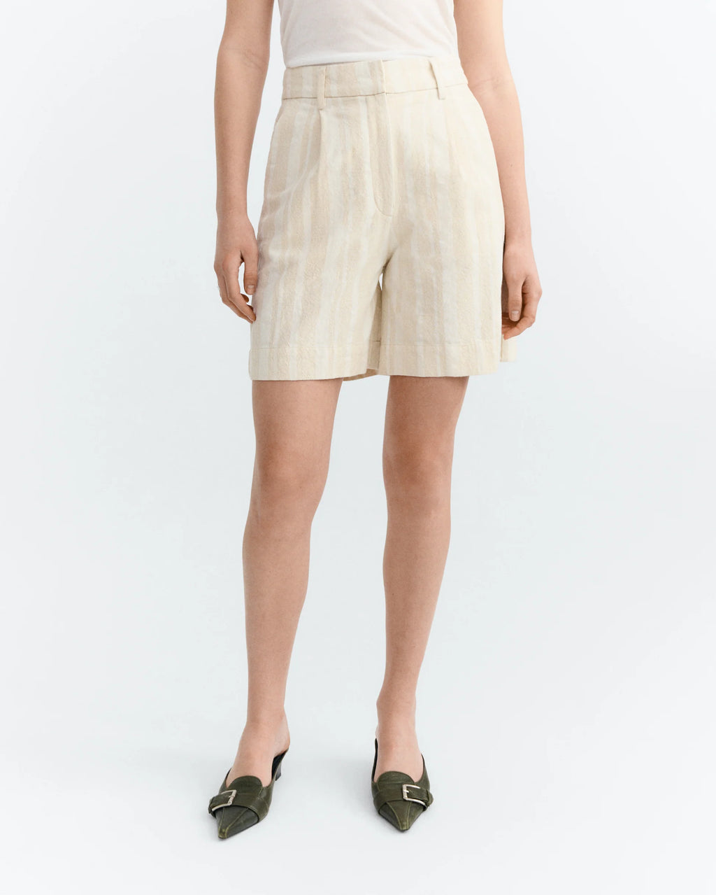 Lia raw dappled stripes ecru shorts