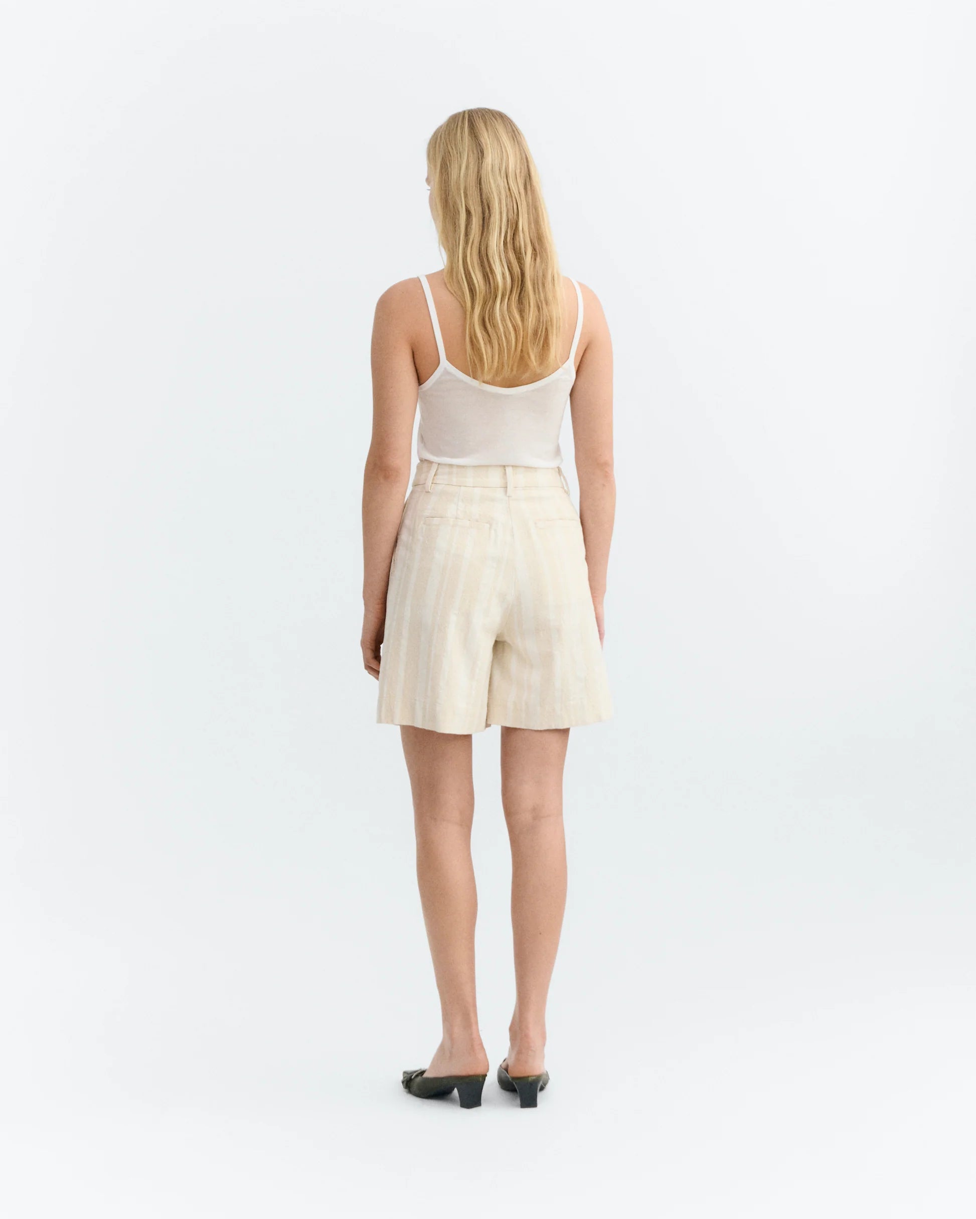 Lia raw dappled stripes ecru shorts