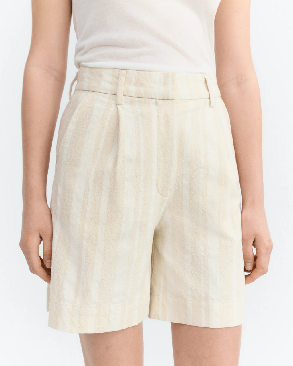 Lia raw dappled stripes ecru shorts