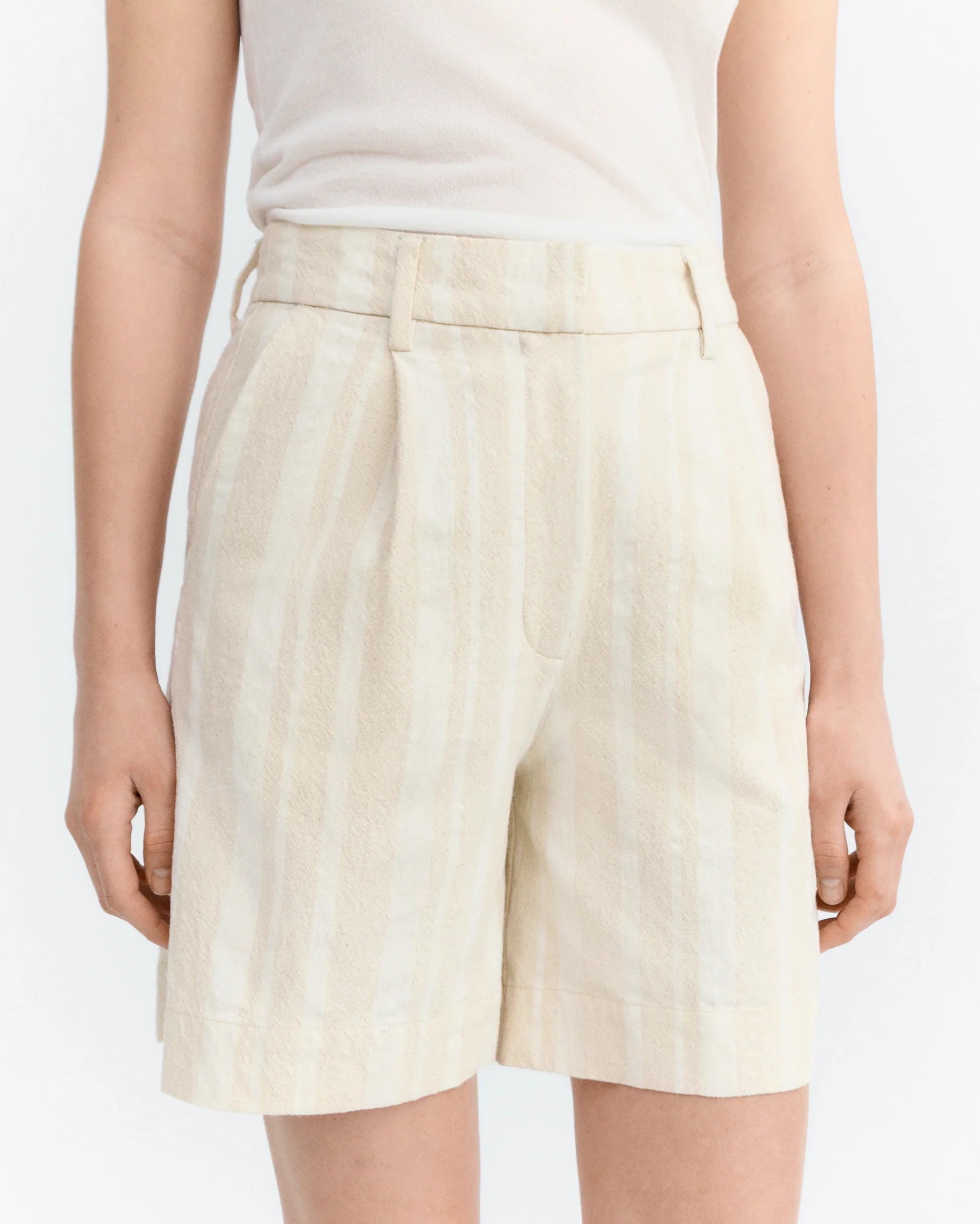 Lia raw dappled stripes ecru shorts