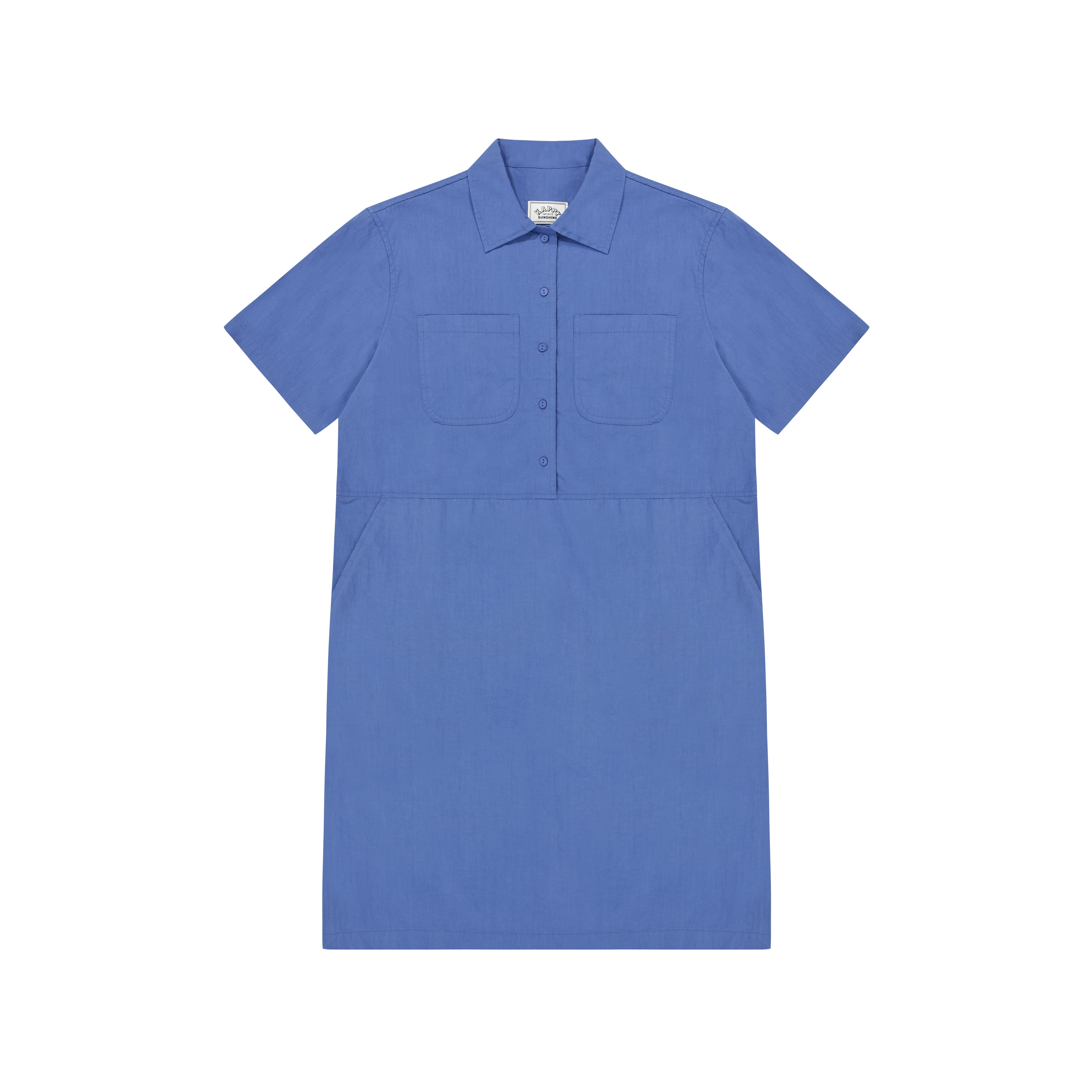 Robe chemise courte bleue à poches