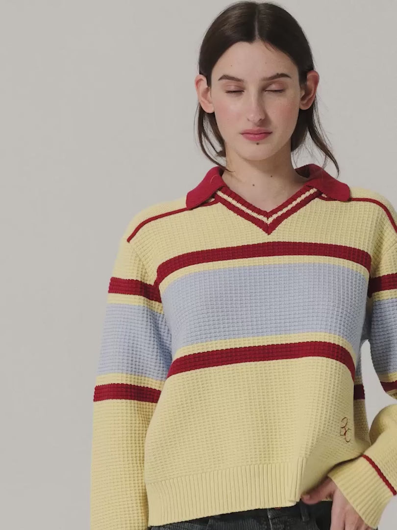 Structured wool cotton polo jumper