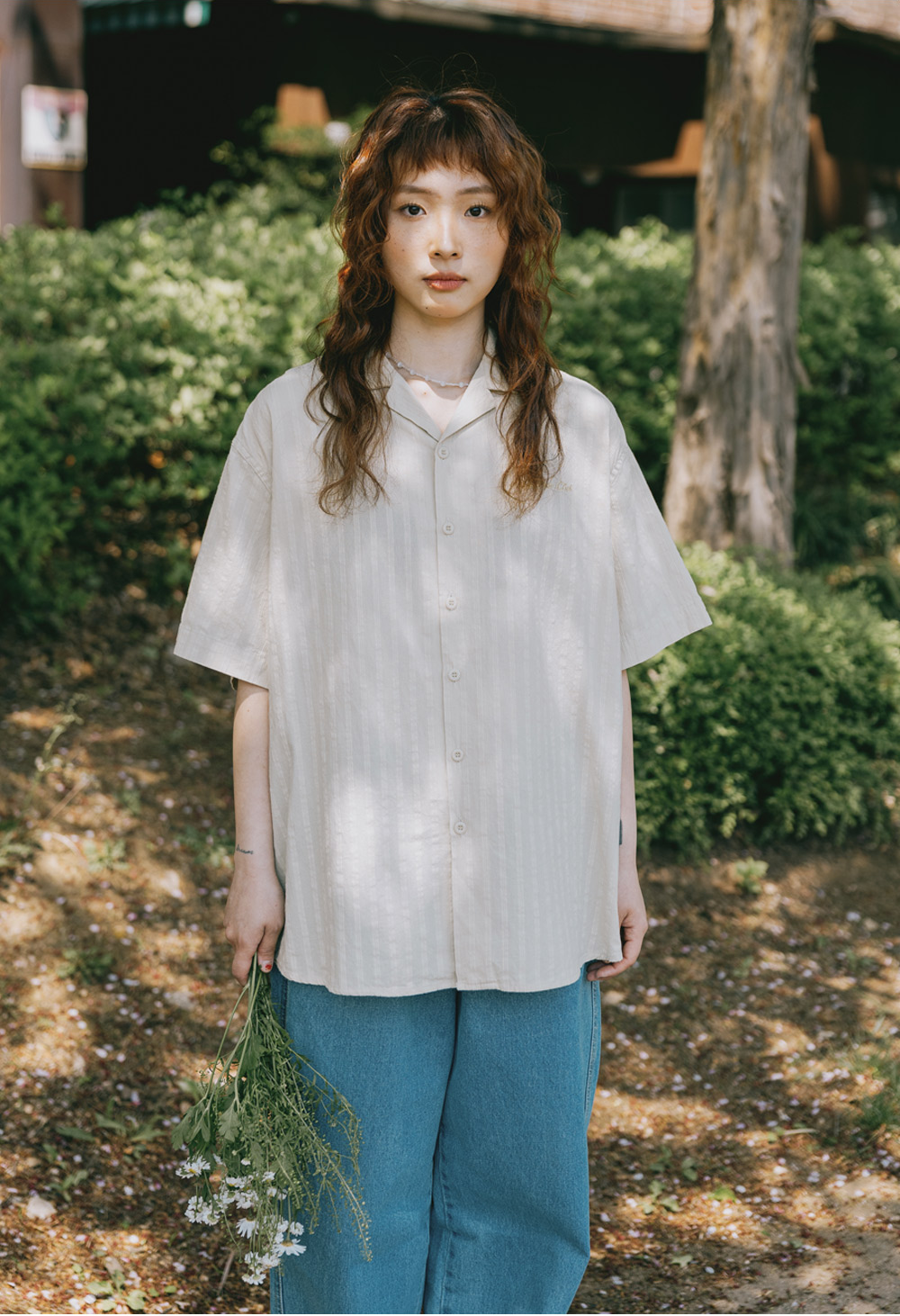 Jacquard open collar shirt light mint
